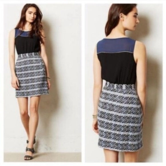 Moulinette Soeurs by Anthropologie Blue Gray Carrington Tweed Midi Dress: 3580 - Picture 1 of 13